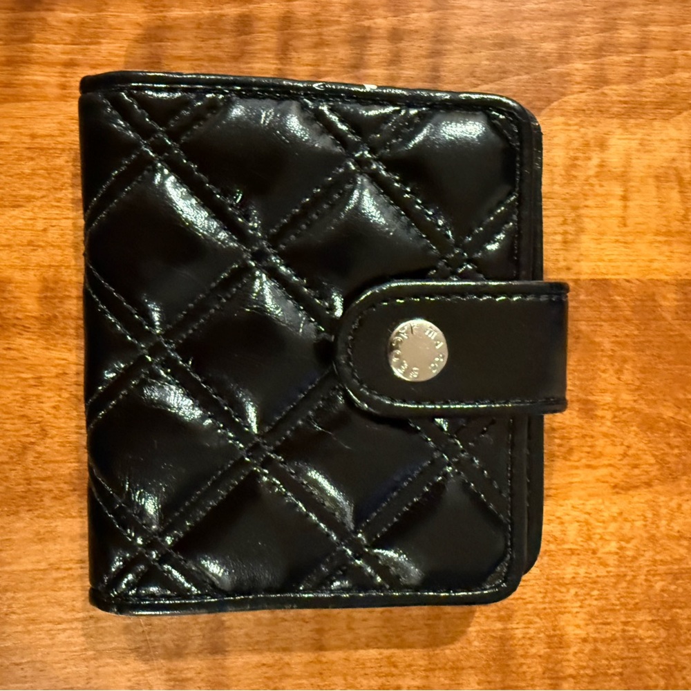 Marc Jacobs Black Quilted Patent Leather Small Wallet with Snap